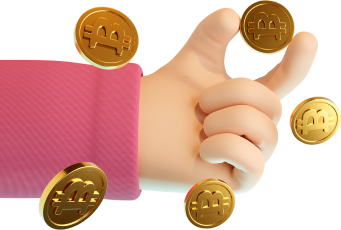 3D illustration of a hand throwing gold Bitcoin coins, representing Partners88’s affiliate rewards, revenue share, and earning opportunities.