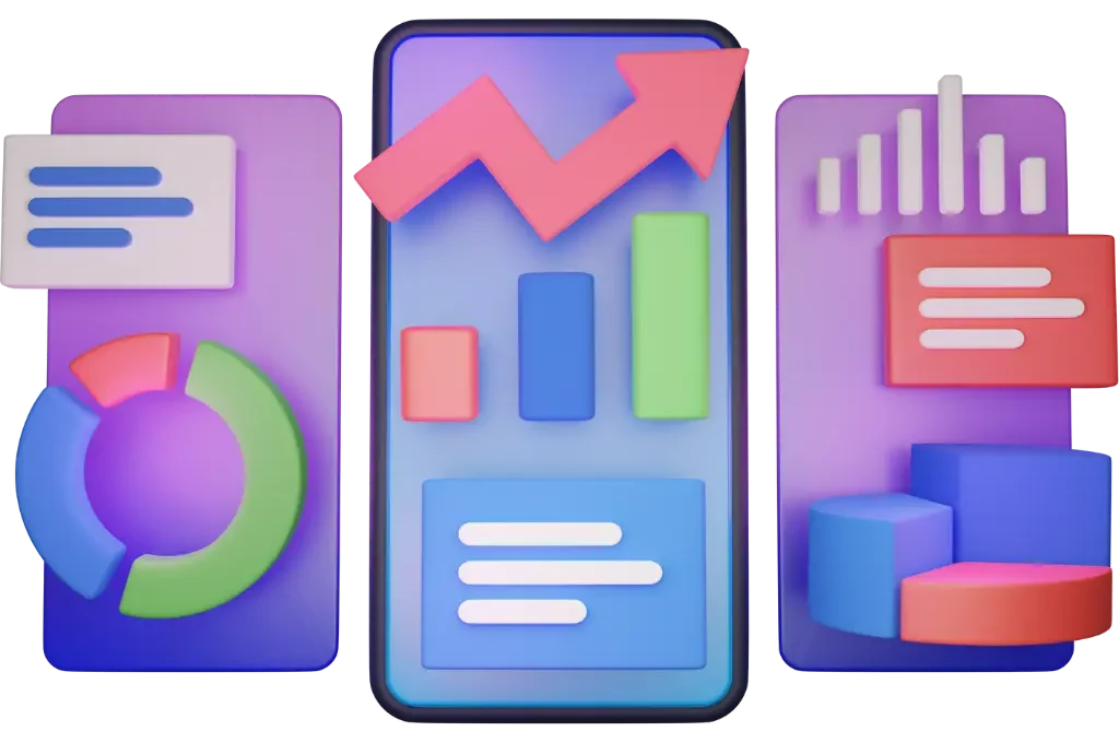 3D icon of colorful analytics and dashboard elements representing Partners88’s user-friendly all-in-one affiliate platform with detailed real-time reporting.
