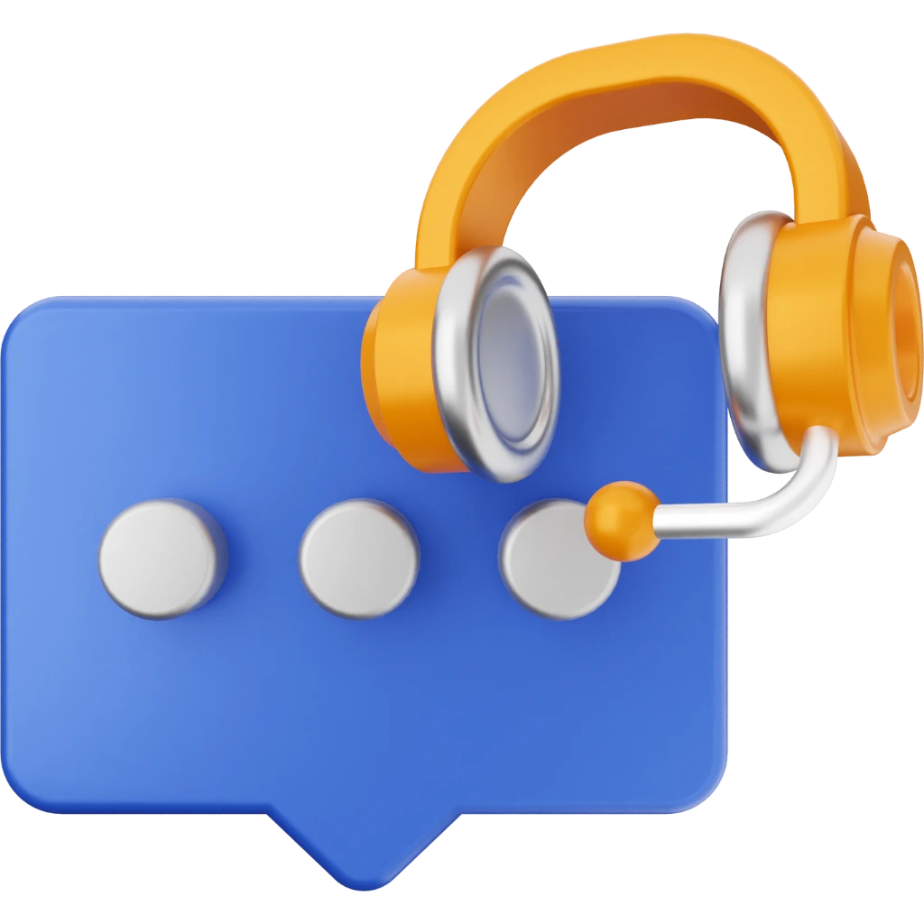 3D icon of a chat bubble with a headset representing Partners88’s dedicated affiliate support team, providing 24/7 multilingual guidance for partners.