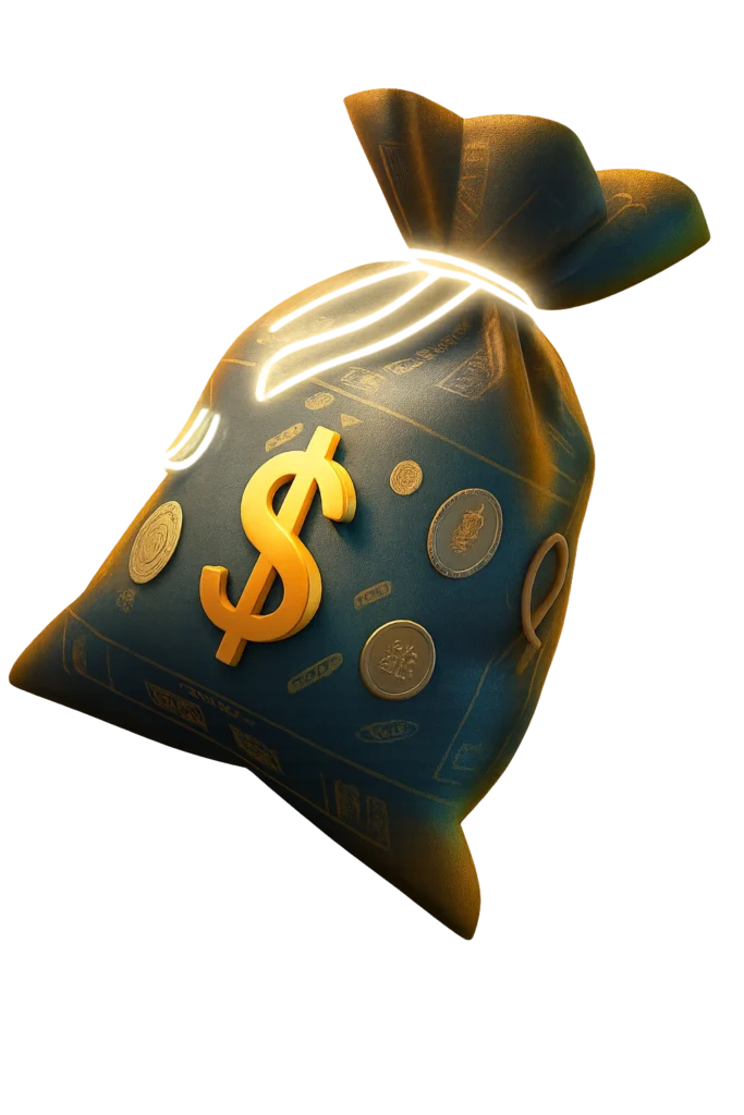 3D gold money bag with dollar signs symbolizing high affiliate earnings and revenue growth with Partners88’s partnership program.